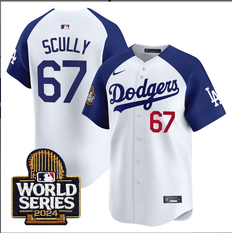 Men MLB Los Angeles Dodgers #67 Scully white 2024 World Series Champions Patch Limited Jersey20241105 style 2